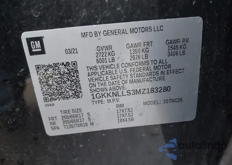 2021 GMC Acadia Awd At4 from USA, damaged, VIN 1GKKNLLS3MZ183280
